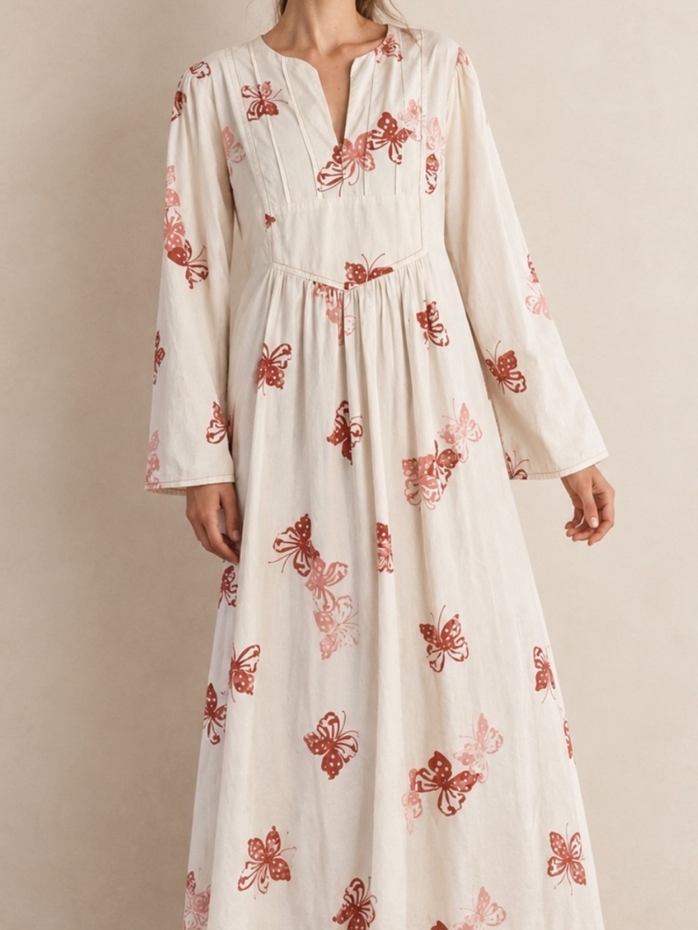 Vintage 1970s Lady Lewis Butterfly Print Prairie Boho Maxi Dress